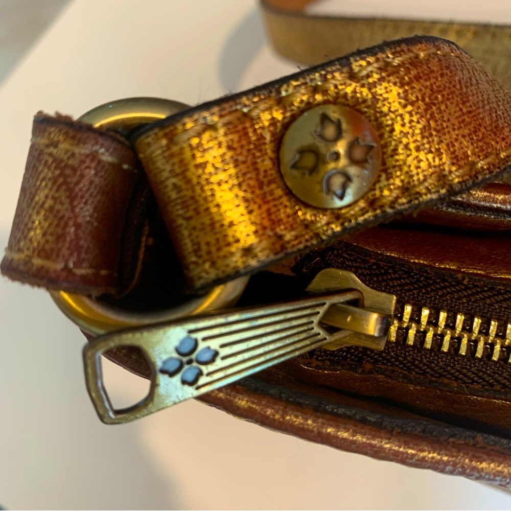 Patricia Nash Leather Metallic  Gold Woven Crossbody Bag - Picture 4 of 11